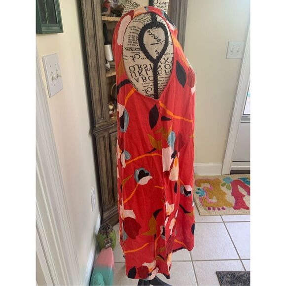 Sigrid Olsen Women's Large 100% Linen Dress Sleeveless Red Floral - Picture 10 of 12